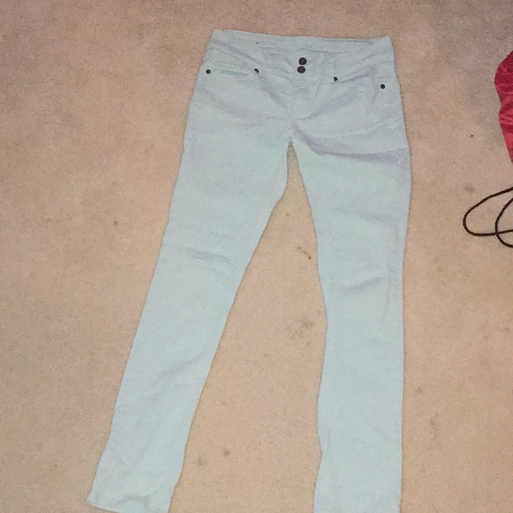 Mint green skinny jeans